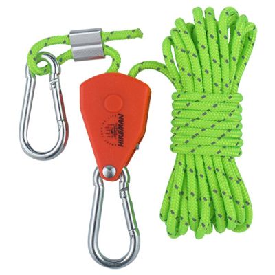 Pulley Ratchet Rope Hanger, Reinforced Metal Gears Wind Rope for Outdoor Backpacks (4mm 4m Light Green)