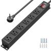 CRST 6 Outlet Heavy Duty Power Strip with Switch, 15A/1875W Metal Mountable Power Strip Surge Protector 2100Joules, Wide Spaced Power Bar for Garage Worshop Home School, 6 FT Cord view 1