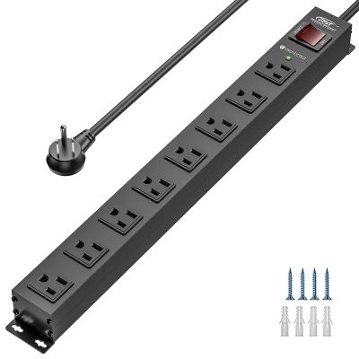 CRST 8 Outlet Metal Heavy Duty Power Strip, 2100J Surge Protector, 6FT Cord Mountable Wide Spaced Industrial Power Strip,15A/1875W