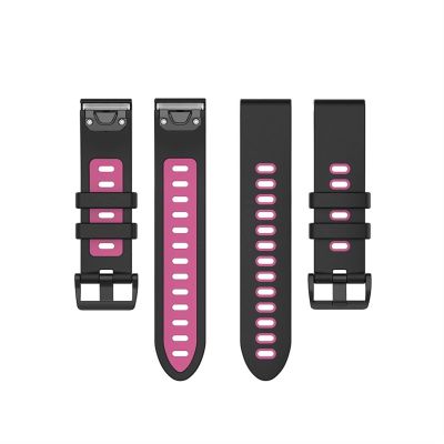 FULNES 26 22mm Quick Release Watchband For Garmin Fenix 7 7X 7S 3HR 945 Silicone Easyfit Wrist Strap For Fenix 6 Fenix 5 Watch (Color : Black Rose, Size : Fenix 7)