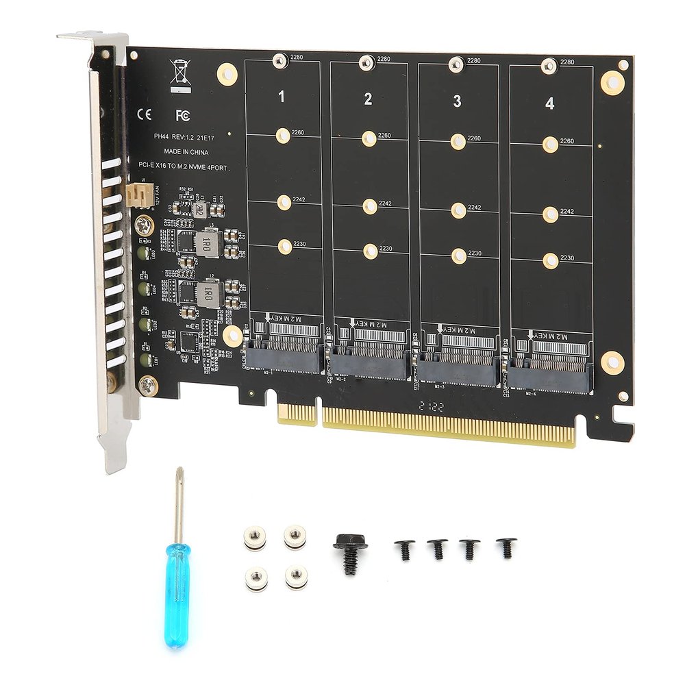 Adapter Card 4 Port M.2 NVME SSD to PCIE X16 M Key 4 X 32Gbps Hard Drive Converter Reader Expansion Card Support M.2 NVME Protocol SSDM.2 PCIE Equipment (ph44)