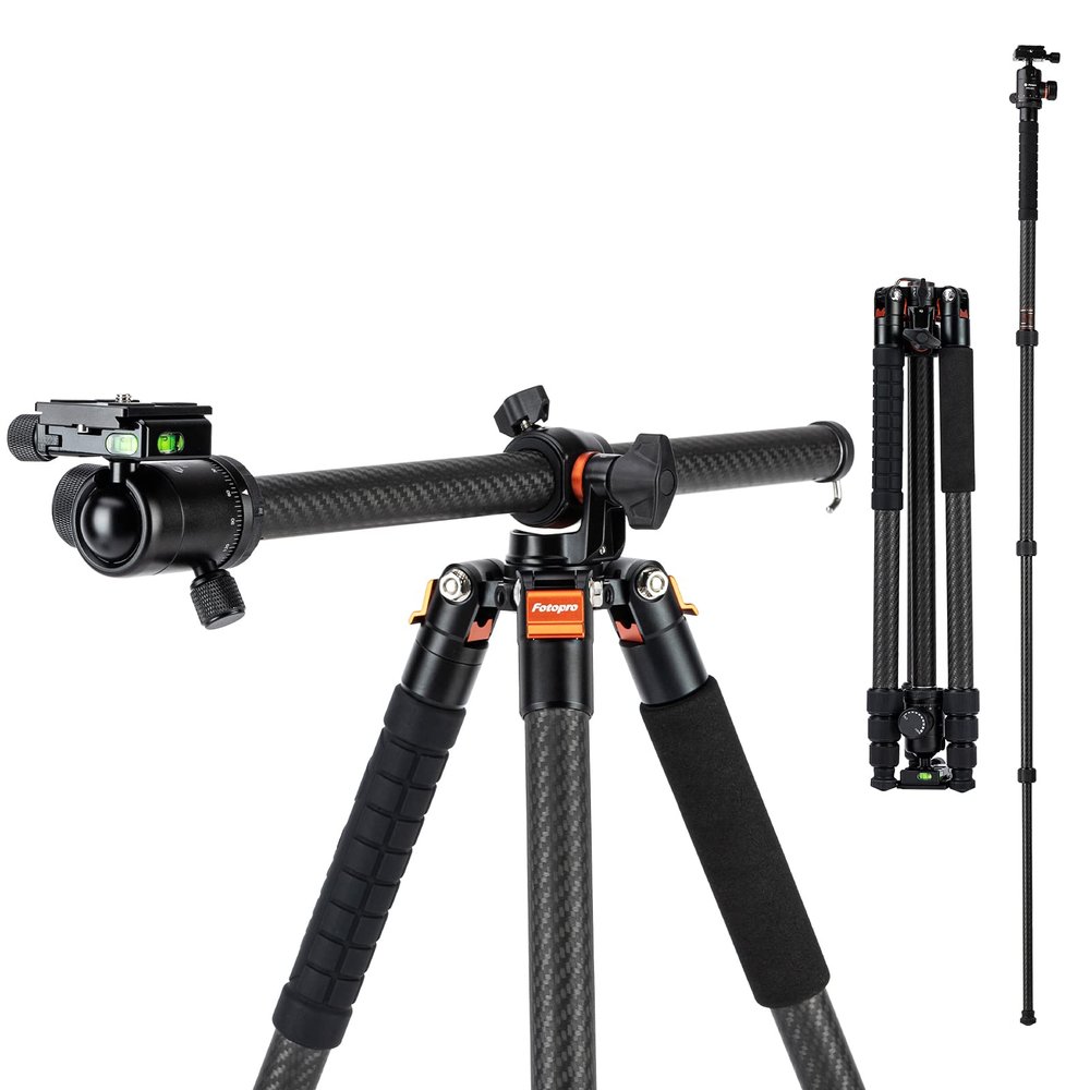 Fotopro Carbon Fiber Horizontal Tripod, 75 Inch Camera Tripod with 360 Degree Ball Head Quick Release Plate for DSLR Video Camcorder, 2-in-1 Tripods Monopod Max Load 22lbs