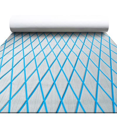 FOCEAN Boat Flooring EVA Foam Boat Decking Marine Mat Non-Slip Self-Adhesive Flooring Sheet for Motorboat Kayak Surfboard Garden Swimming Pools, 94.5''x 47.2'', Grey with Blue Lines