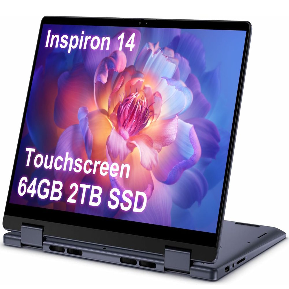 Dell Inspiron 14 2-in-1 Touchscreen Laptop (14" FHD+ IPS, 64GB DDR5 RAM, 2TB SSD, AMD Ryzen 5 8640HS (> intel i7-1255U)) For Business, Students, FP, Backlit, FHD Webcam, Inspiron 7445, Win 11 Pro