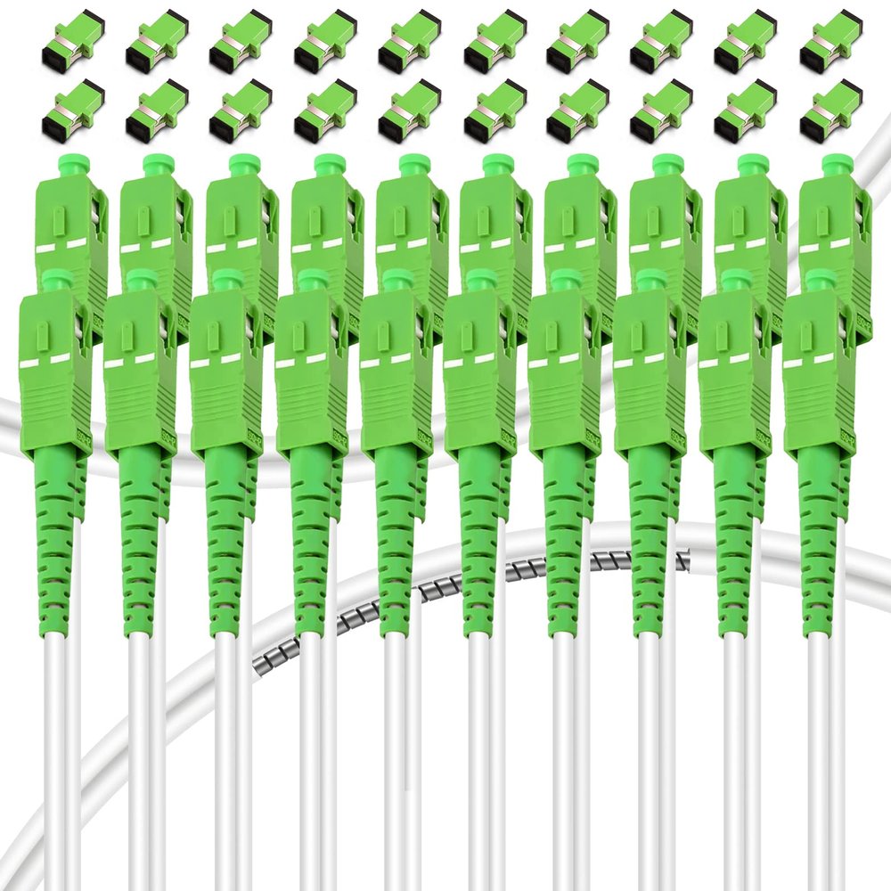 Bangun 20Pack - 10m SC/APC to SC/APC Fiber Optic Internet Cable, Armored Single Mode Patch Cable, Fiber Optic Jumper Optical Patch Cord - SIMPLEX - 9/125um - OS1/OS2 Compatible, LSZH White