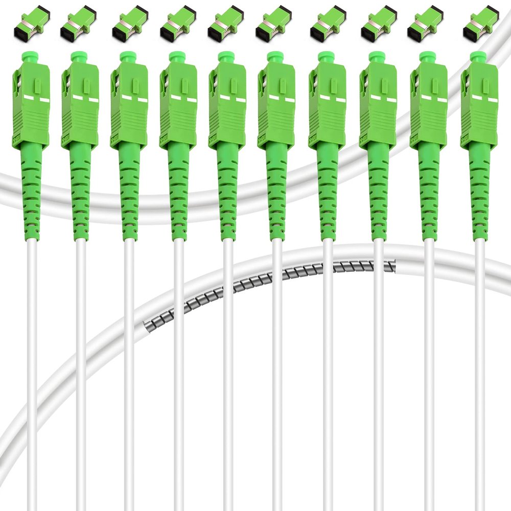 Bangun 10Pack - 10m SC/APC to SC/APC Fiber Optic Internet Cable, Armored Single Mode Patch Cable, Fiber Optic Jumper Optical Patch Cord - SIMPLEX - 9/125um - OS1/OS2 Compatible, LSZH White