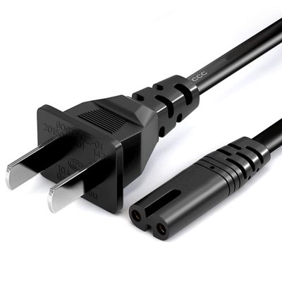 2 Prong AC Power Cord Replacement for Samsung TV,TCL TV, Toshiba LG TVs, Sony PS5/PS4/PS3, Xbox One S/Xbox One X, Sharp,Panasonic,Vizio,Sky Box Power Cord 2 Prong Cable 6FT Black