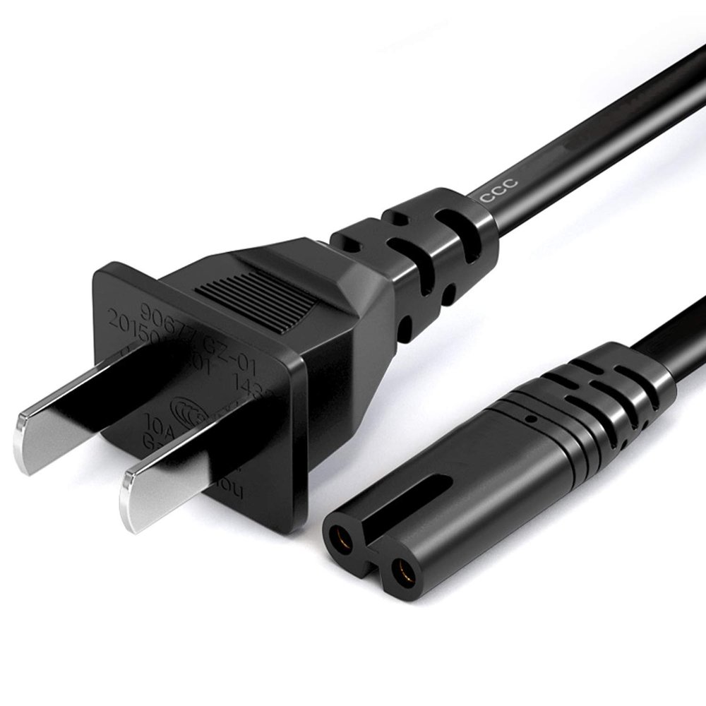 2 Prong AC Power Cord Replacement for Samsung TV,TCL TV, Toshiba LG TVs, Sony PS5/PS4/PS3, Xbox One S/Xbox One X, Sharp,Panasonic,Vizio,Sky Box Power Cord 2 Prong Cable 6FT Black