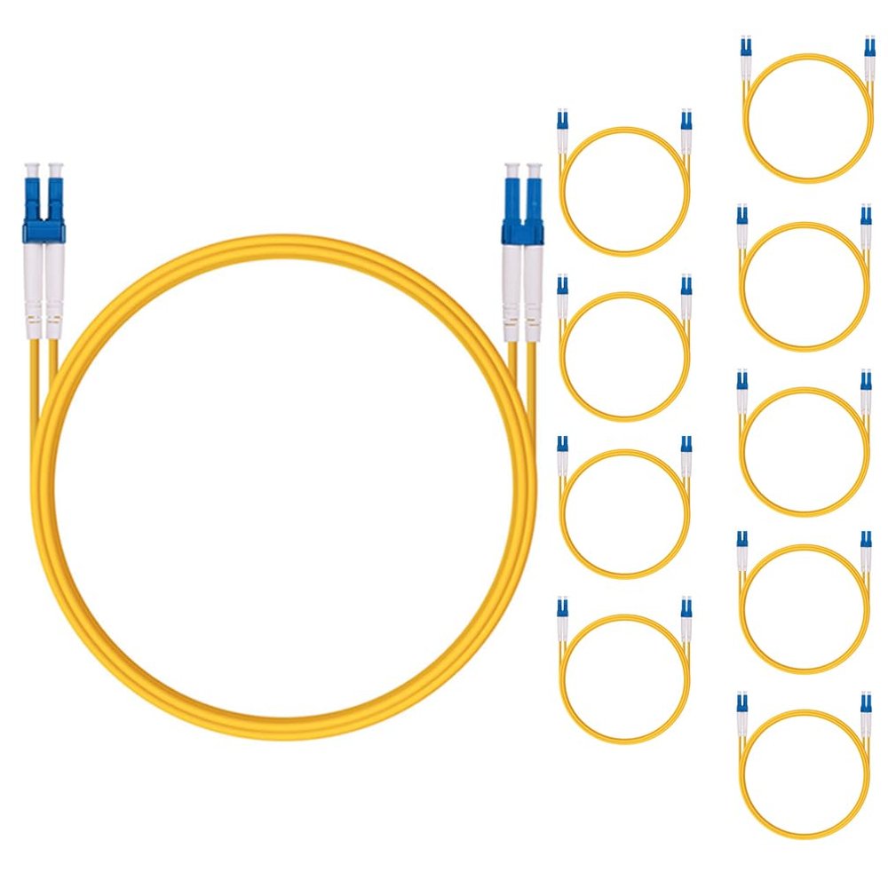 10 Pack 0.5M OS2 LC to LC Fiber Patch Cable, Single Mode SFP Fiber Jumper, Duplex LC-LC 9/125um, LSZH, 1.64ft, for 1G/10G SMF SFP Transceiver, Router, Networks and More, Available 0.2m - 100m