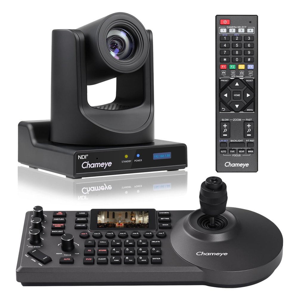 Chameye NDI PTZ Camera 30x Optical Zoom, AI Auto Tracking PTZ Camera, NDI PTZ Controller for Church Worship Education Events, C730N+E300