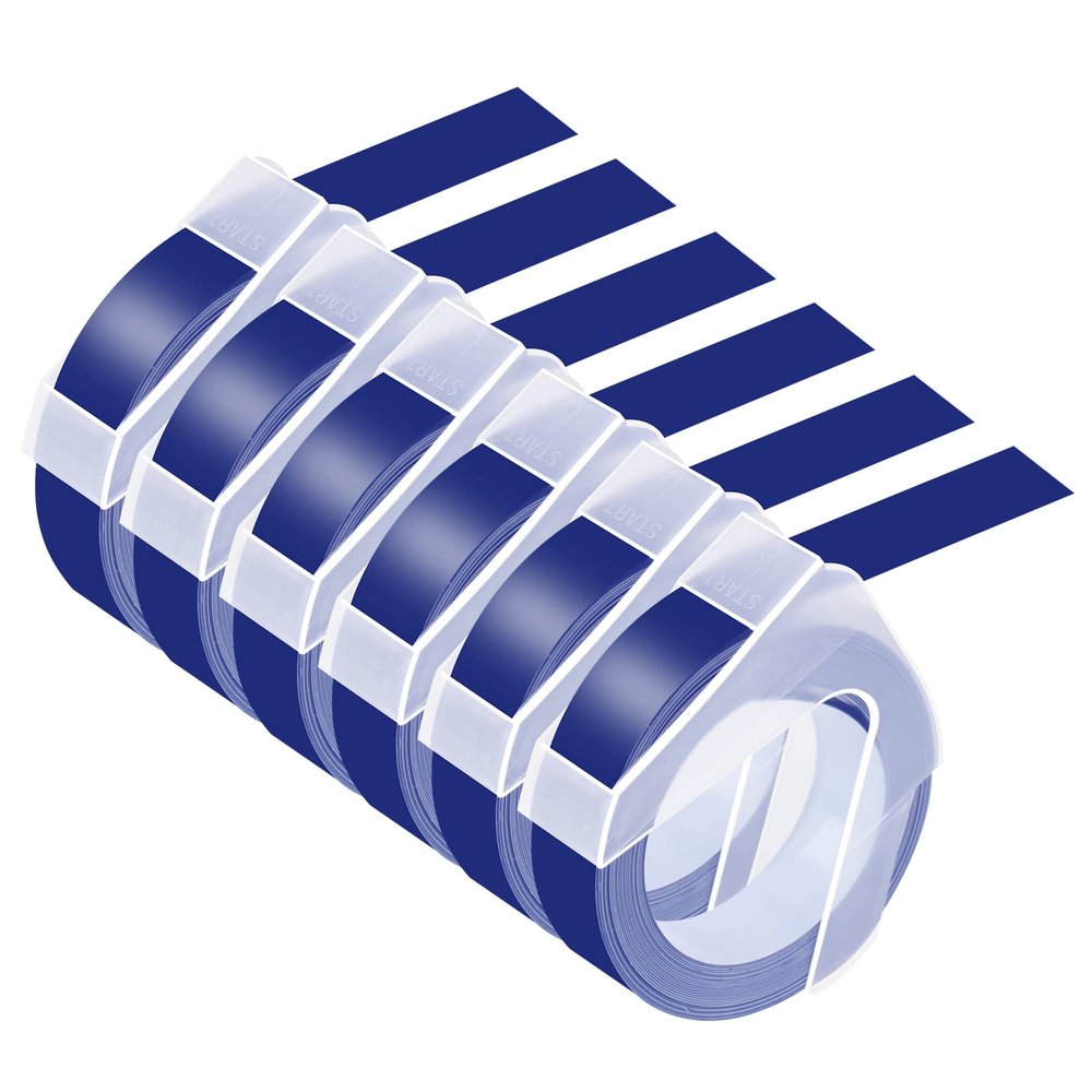 USUPERINK 6 Pack Compatible for Dymo 521206 12mm 3D Plastic Embossing Label Tape 1/2'' Blue on White Emboss Labels for Organizer Xpress 1575 1595 1570 Office Mate MoTEX Label Makers