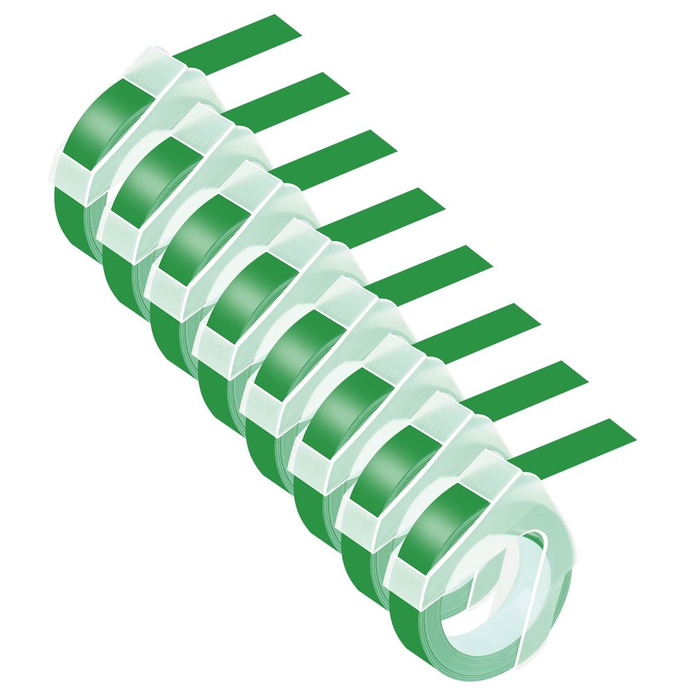 USUPERINK 8 Pack Compatible for Dymo 520103 9mm 3D Plastic Embossing Label Tape 3/8'' Green on White Emboss Labels for Organizer Xpress 12966 1550 1595 1570 Office Mate MoTEX Label Makers