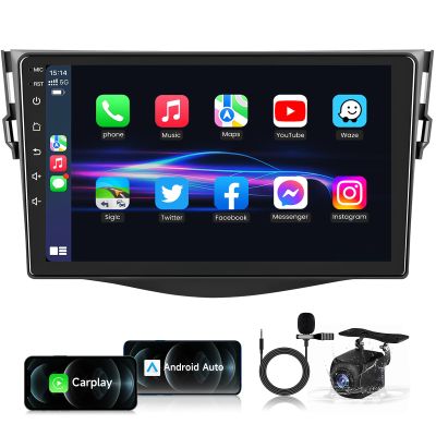 for Toyota RAV4 Radio 2007-2012: 9 Inch 1280 * 800 Touch Screen Stereo with Wireless Carplay Android Auto, Upgrade 5G WiFi Bluetooth GPS SWC FM SWC 1080P Backup Camera