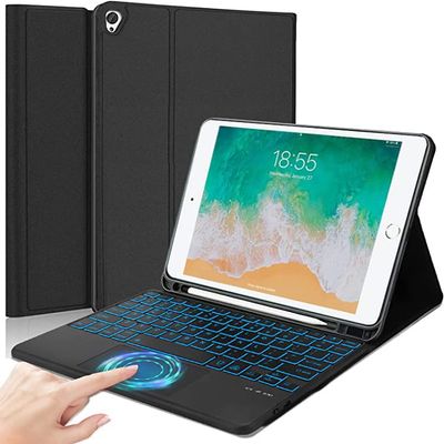 QYiiD Keyboard Case for iPad Pro 12.9 Inch 2017/2015 (1st & 2nd Generation), 7 Color Backlit, Multi-Touch Trackpad, Detachable Wireless with Pencil Holder Stand Folio Keyboard Cover, Black