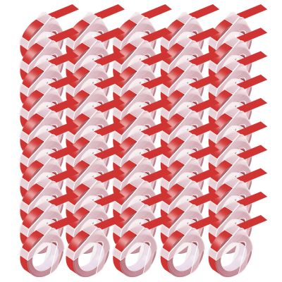 USUPERINK 50 Pack Compatible for Dymo 520102 9mm 3D Plastic Embossing Label Tape 3/8'' Red on White Emboss Labels for Organizer Xpress 12966 1550 1595 1570 Office Mate MoTEX Label Makers