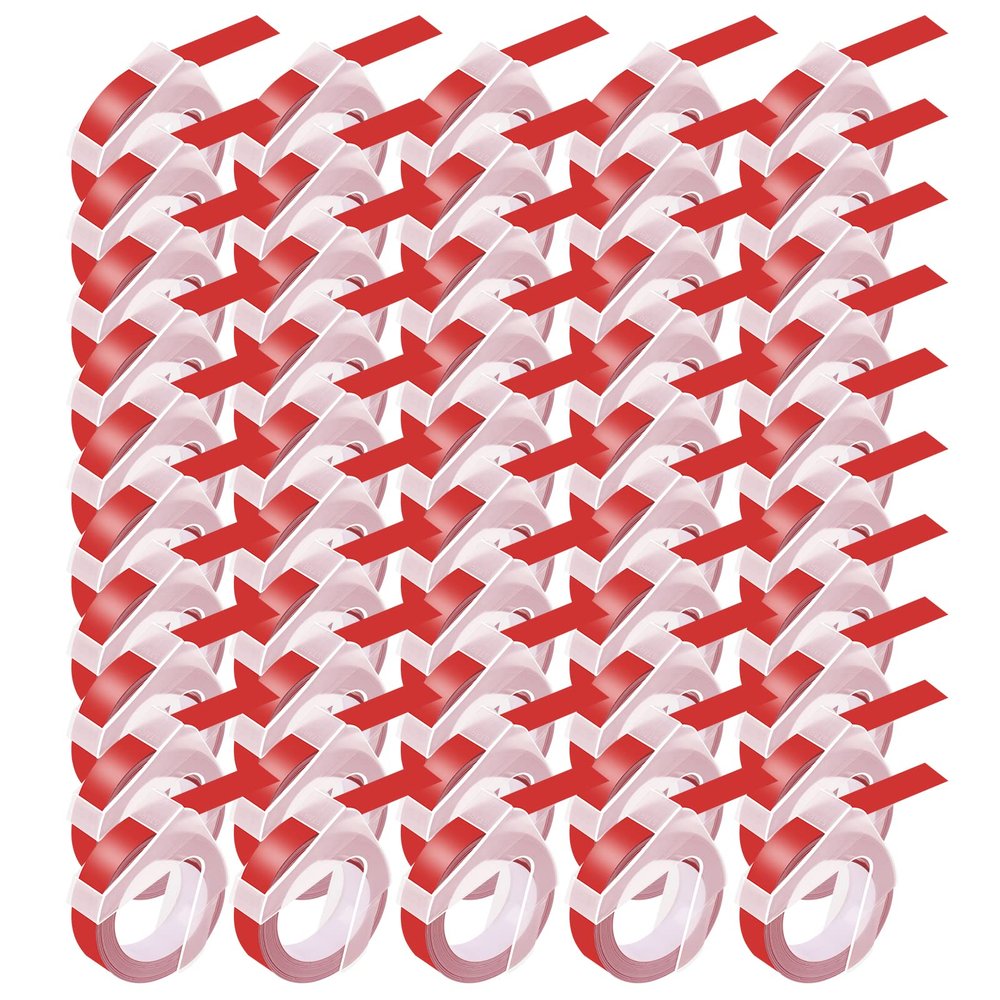 USUPERINK 50 Pack Compatible for Dymo 520102 9mm 3D Plastic Embossing Label Tape 3/8'' Red on White Emboss Labels for Organizer Xpress 12966 1550 1595 1570 Office Mate MoTEX Label Makers
