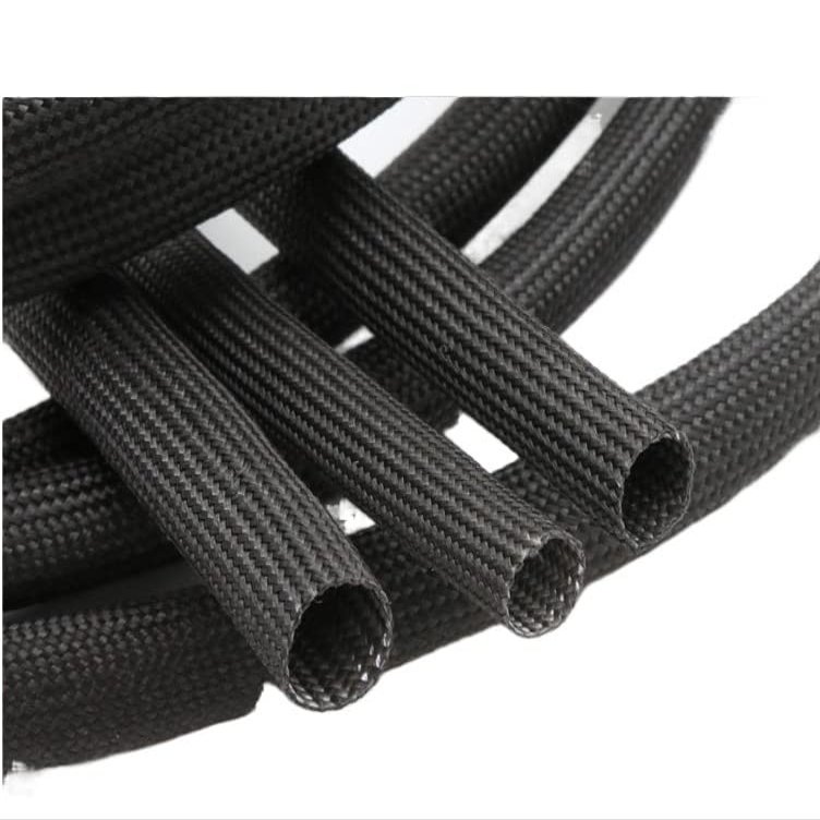 GatherTOOL 1M/pc Fiberglass Tube Dia 1mm ~ 40mm 600 Deg.C High Temperature Chemical Glass Fiber Braided Sleeve Soft Wire Pipe Protector (Color : Black, Size : 16mm)