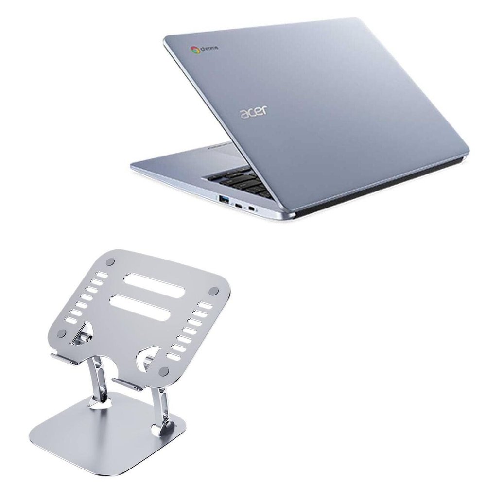 BoxWave Stand and Mount Compatible with Acer Chromebook 314 (CB314-2H) - Executive VersaView Laptop Stand, Ergonomic Adjustable Viewing Angle Metallic Riser - Metallic Silver