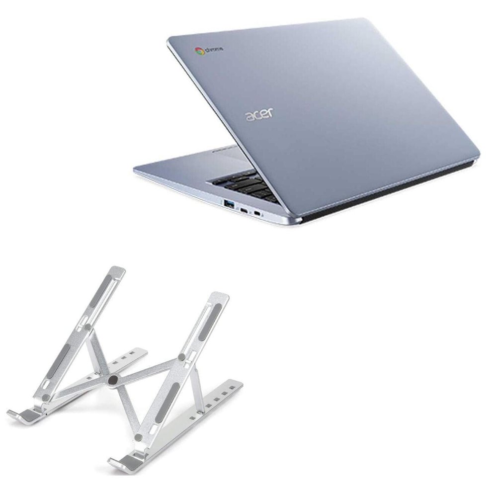 BoxWave Stand and Mount Compatible with Acer Chromebook 314 (CB314-2H) - Compact QuickSwitch Stand, Portable Multi Angle Viewing Foldable Riser - Metallic Silver