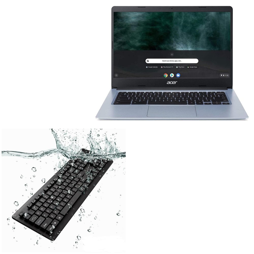BoxWave Keyboard Compatible with Acer Chromebook 314 (C934) - AquaProof USB Keyboard, Washable Waterproof Water Resistant - Jet Black