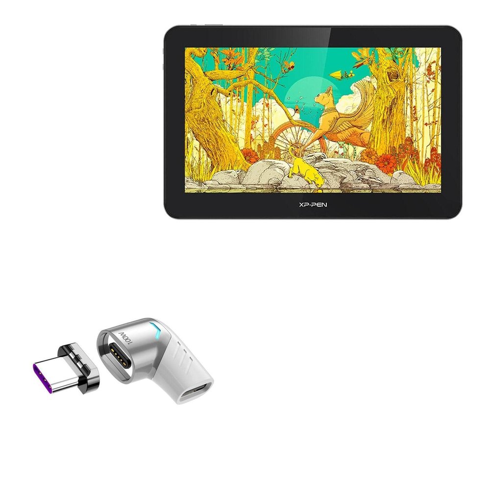 BoxWave Adapter Compatible with XP-Pen Drawing Tablet MD160U (15.6 in) - MagnetoSnap PD Angle Adapter, Magnetic Charging Connector Device Saver - Metallic Silver