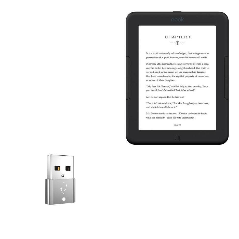 BoxWave Adapter Compatible with Barnes & Noble Nook GlowLight 4e - USB-A to C PortChanger (5-Pack), Type-C OTG Convert Charging Data Adapter - Metallic Silver