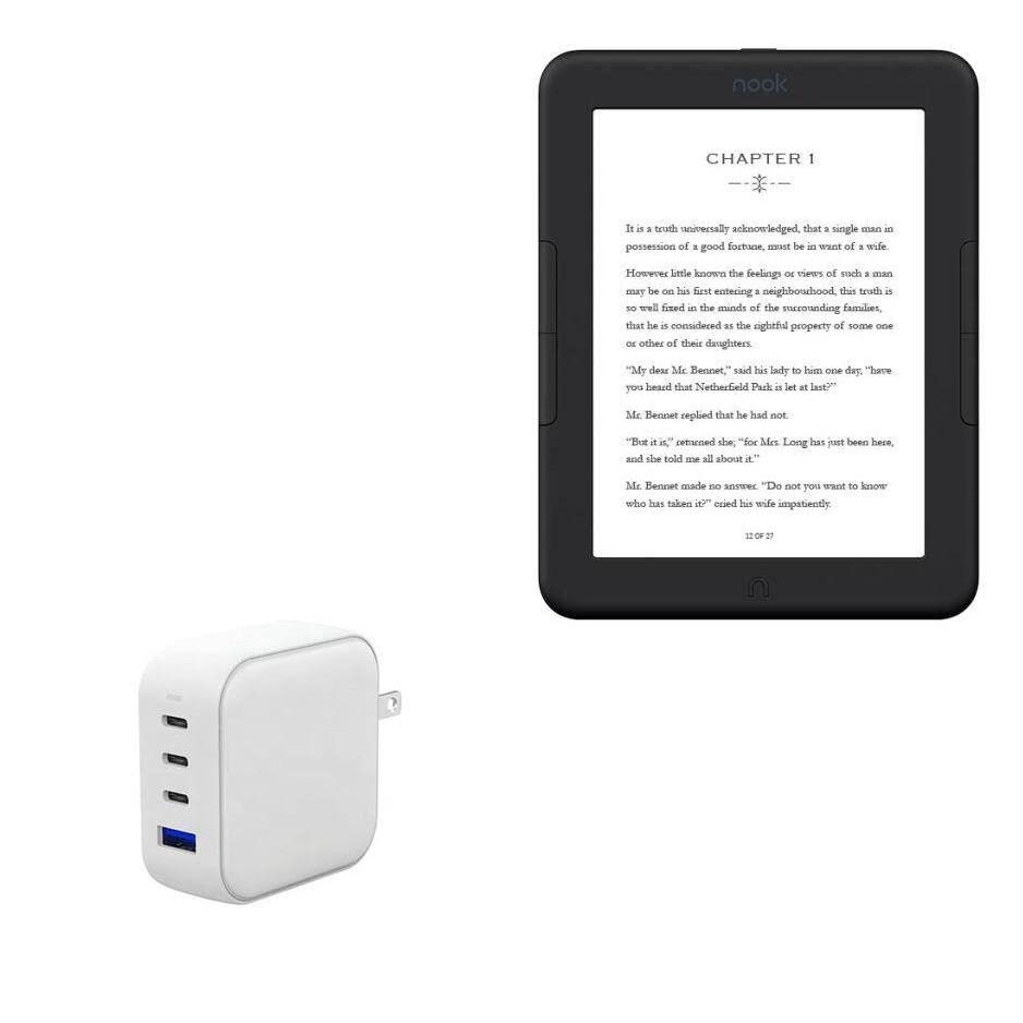 BoxWave Charger Compatible with Barnes & Noble Nook GlowLight 4e - PD miniCube (100W), 100W 3 PD Port Wall Charger International - Winter White