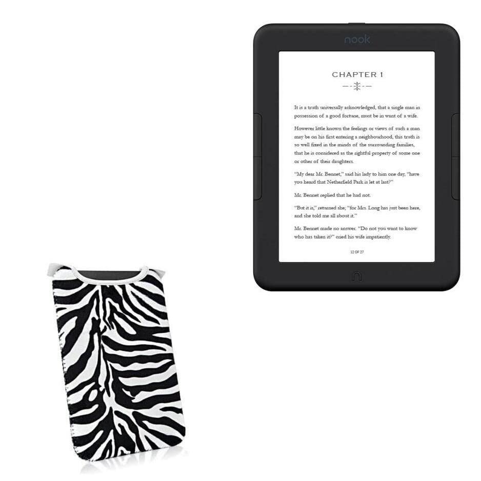 BoxWave Case Compatible with Barnes & Noble Nook GlowLight 4e - Zebra Plush SlipSuit, Animal Print Padded Soft Sleeve
