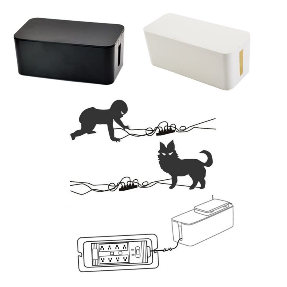 Cabilock Cord Organizer Box Wire Storage for Power Strip Cable Management Plastic Black