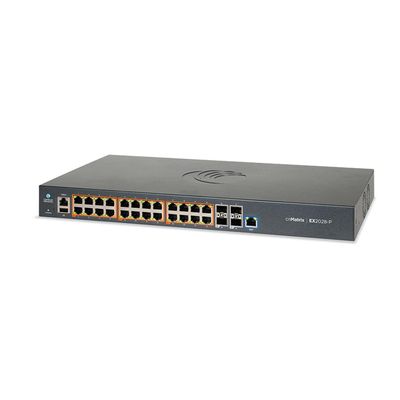 Cambium Networks cnMatrix EX2028-P Switch - 128 Gbps Throughput - 24 Ethernet PoE+ Enabled Ports - 4 SFP+ Fiber Uplink Ports - 512 MB DRAM - 128 MB Flash Storage - (USA Power Cord) - MX-EX2028PxA-U