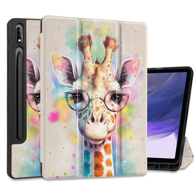 MEEgoodo Case for Samsung Galaxy Tab S8 11 inch 2022 & Galaxy Tab S7 11 inch 2020 with Pen Holder, Protective Tablet Cover with Leather Folding Stand + Soft TPU Back Shell + Auto Wake/Sleep, Giraffe