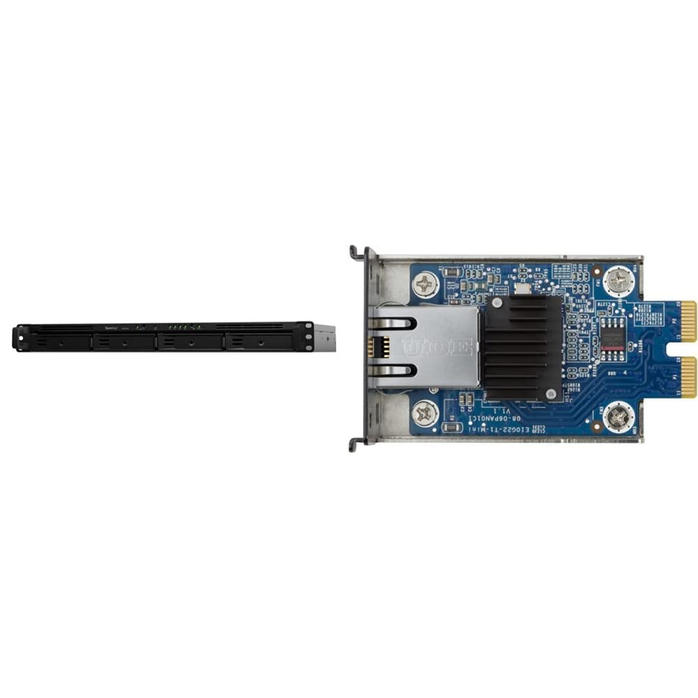 Synology 4-Bay Rackmount NAS RackStation RS422+ (Diskless),Black & Network Upgrade Module adds 1x 10GbE RJ-45 (E10G22-T1-Mini)