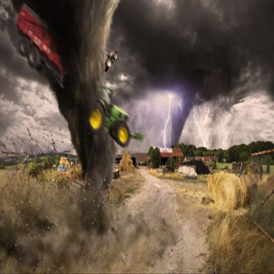 BELECO 9x6ft Fabric Countryside Farm Tornado Backdrops for Photography Farmland Hay Bales Tractors Truck Stormy Lightning Tornado Background Tornado Party Decorations Portrait Photo Studio Props
