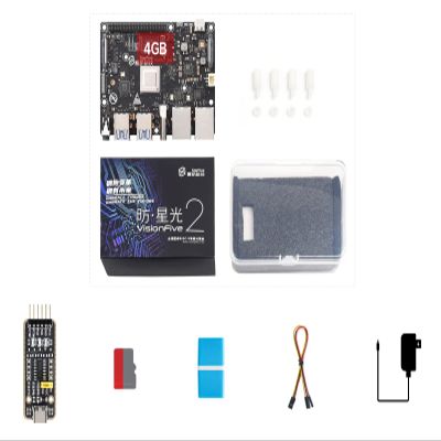 Waveshare VisionFive2 4GB Starter Kit, VisionFive2 RISC-V Single Board Computer, Comes with a UART Module (7 Items)