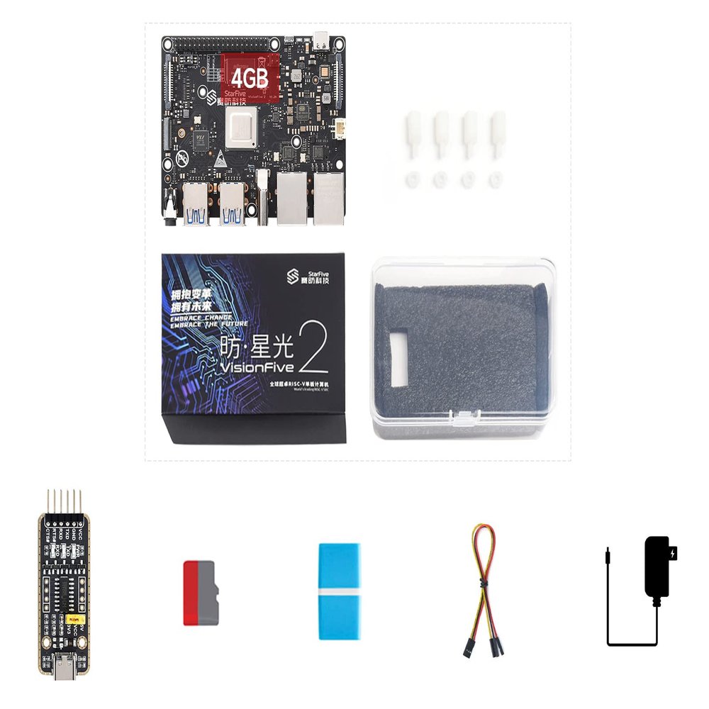 Waveshare VisionFive2 4GB Starter Kit, VisionFive2 RISC-V Single Board Computer, Comes with a UART Module (7 Items)