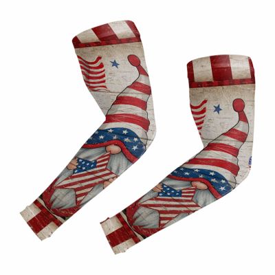 4th of July Cooling Arm Sleeves, Vintage Gnomes American Flag on Wood Independence Day Sun Sleeves Cover, (XXL)