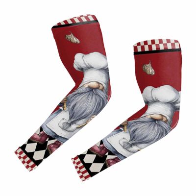 Chef Gnomes Cooling Arm Sleeves for Men Women, Kitchen Dessert Red Buffalo Check UV Protection Arm Sleeves, (M)