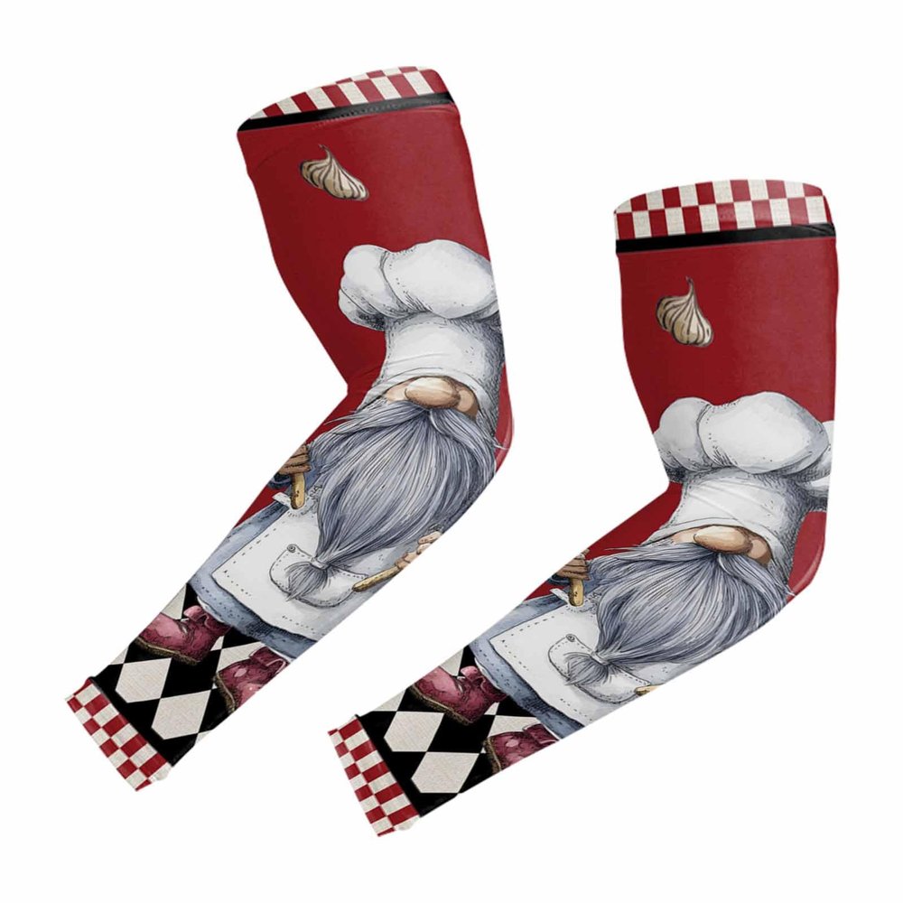 Chef Gnomes Cooling Arm Sleeves for Men Women, Kitchen Dessert Red Buffalo Check UV Protection Arm Sleeves, (M)