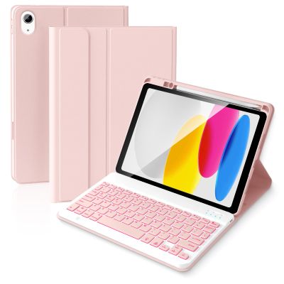 ABEIFAN for iPad 11th(A16)/10th Generation Keyboard Case, 7 Colors Backlit Wireless Detachable Folio, Keyboard for iPad 11 inch A16 2025/10th Gen 10.9-inch 2022 Cover with Pencil Holder,Pink