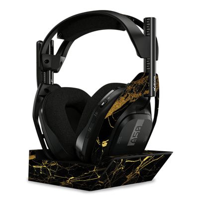 MightySkins Skin Compatible with Astro A50 Wireless Headphones + Base Station (Gen 4) - Black Gold Marble | Protective, Durable, and Unique Vinyl Decal wrap Cover | Easy to Apply | Made in The USA