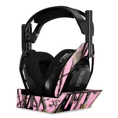 MightySkins Skin Compatible with Astro A50 Wireless Headphones + Base Station (Gen 4) - Pink Tree Camo | Protective, Durable, and Unique Vinyl Decal wrap Cover | Easy to Apply | Made in The USA