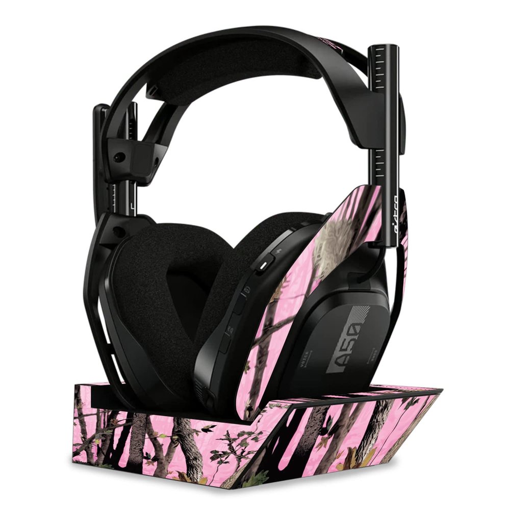 MightySkins Skin Compatible with Astro A50 Wireless Headphones + Base Station (Gen 4) - Pink Tree Camo | Protective, Durable, and Unique Vinyl Decal wrap Cover | Easy to Apply | Made in The USA