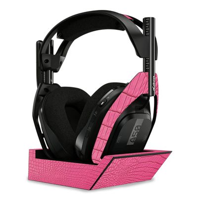 MightySkins Skin Compatible with Astro A50 Wireless Headphones + Base Station (Gen 4) - Pink Gator Skin | Protective, Durable, and Unique Vinyl Decal wrap Cover | Easy to Apply | Made in The USA