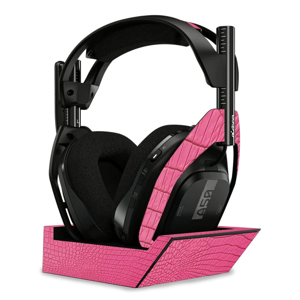 MightySkins Skin Compatible with Astro A50 Wireless Headphones + Base Station (Gen 4) - Pink Gator Skin | Protective, Durable, and Unique Vinyl Decal wrap Cover | Easy to Apply | Made in The USA