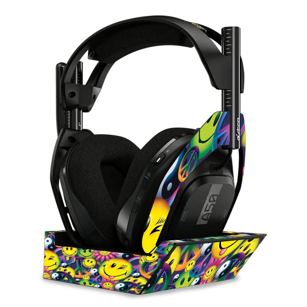 MightySkins Skin Compatible with Astro A50 Wireless Headphones + Base Station (Gen 4) - Peace Smile | Protective, Durable, and Unique Vinyl Decal wrap Cover | Easy to Apply | Made in The USA
