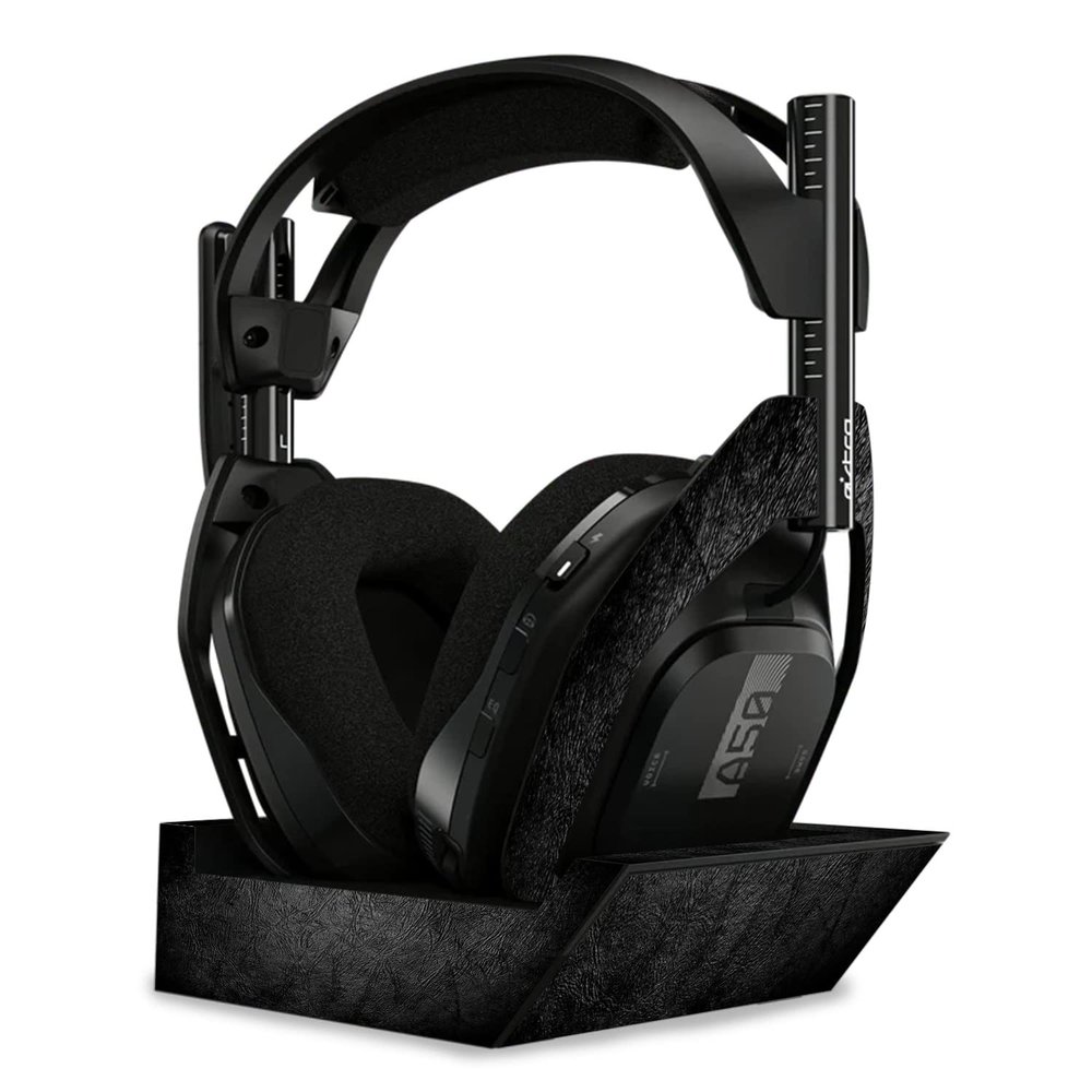 MightySkins Skin Compatible with Astro A50 Wireless Headphones + Base Station (Gen 4) - Black Leather | Protective, Durable, and Unique Vinyl Decal wrap Cover | Easy to Apply | Made in The USA