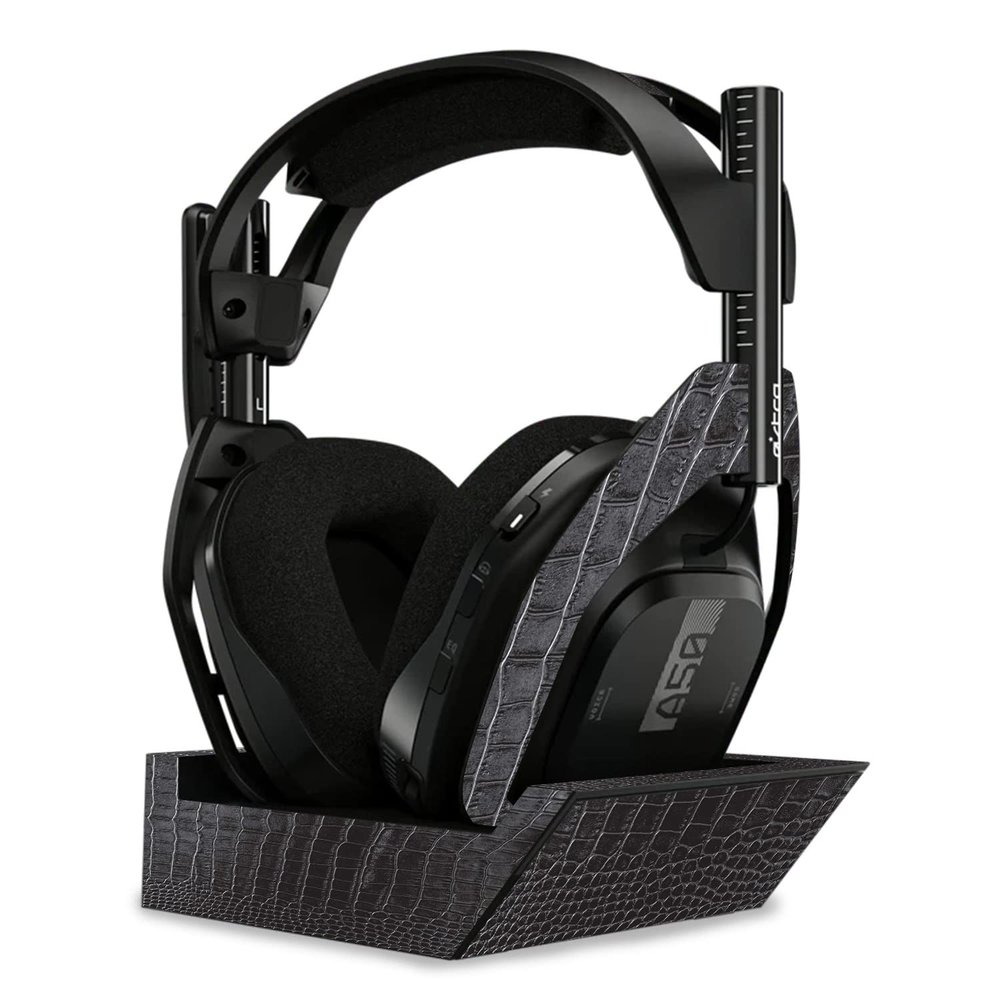 MightySkins Skin Compatible with Astro A50 Wireless Headphones + Base Station (Gen 4) - Black Gator Skin | Protective, Durable, and Unique Vinyl Decal wrap Cover | Easy to Apply | Made in The USA