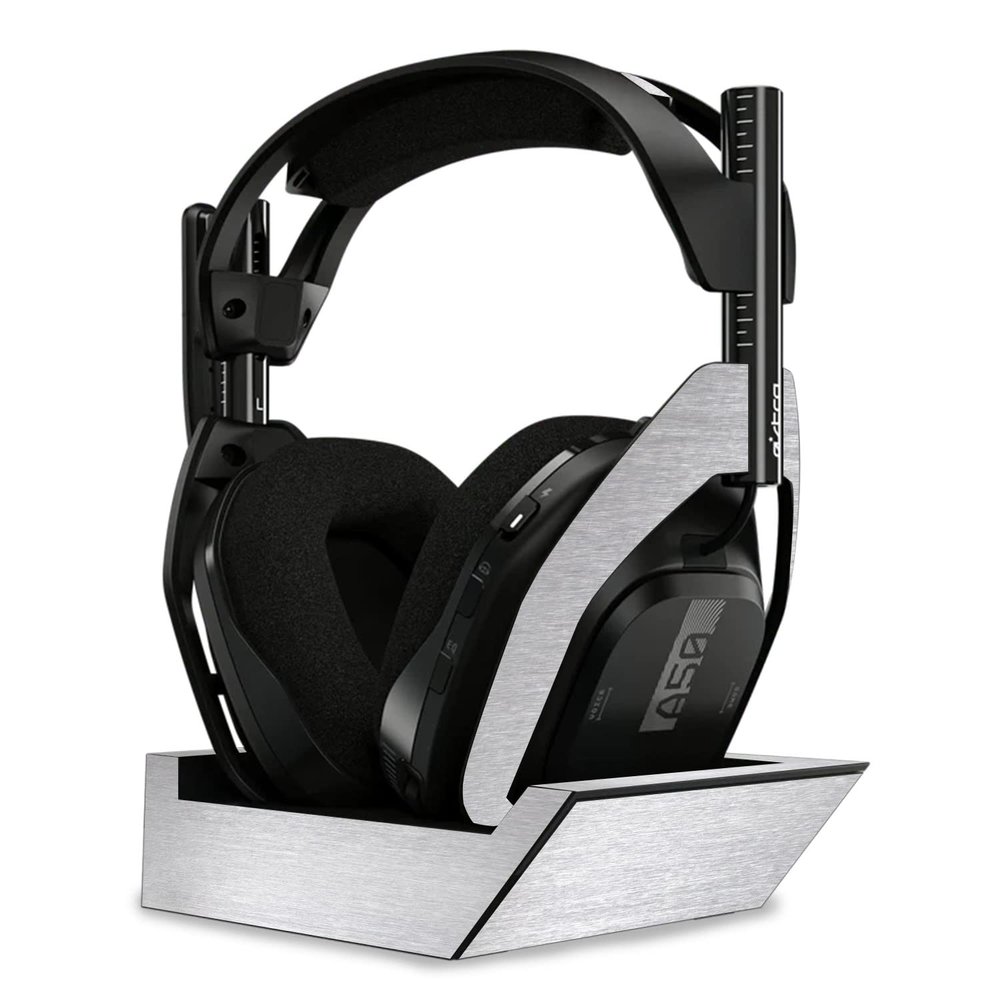 MightySkins Skin Compatible with Astro A50 Wireless Headphones + Base Station (Gen 4) - Brushed Aluminium | Protective, Durable, and Unique Vinyl Decal wrap Cover | Easy to Apply | Made in The USA