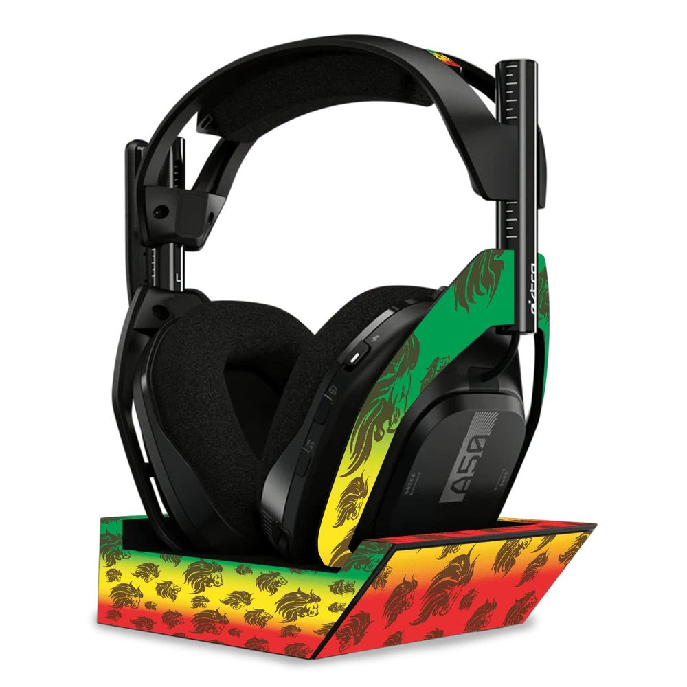 MightySkins Skin Compatible with Astro A50 Wireless Headphones + Base Station (Gen 4) - Rasta Lion | Protective, Durable, and Unique Vinyl Decal wrap Cover | Easy to Apply | Made in The USA