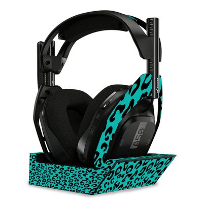 MightySkins Skin Compatible with Astro A50 Wireless Headphones + Base Station (Gen 4) - Teal Leopard | Protective, Durable, and Unique Vinyl Decal wrap Cover | Easy to Apply | Made in The USA
